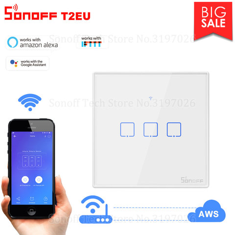 Itead Sonoff T2EU 86 tamaño 433Mhz RF control remoto Wifi táctil interruptor inteligente de la escena a través de eWeLink trabaja con Alexa de Google ► Foto 1/6