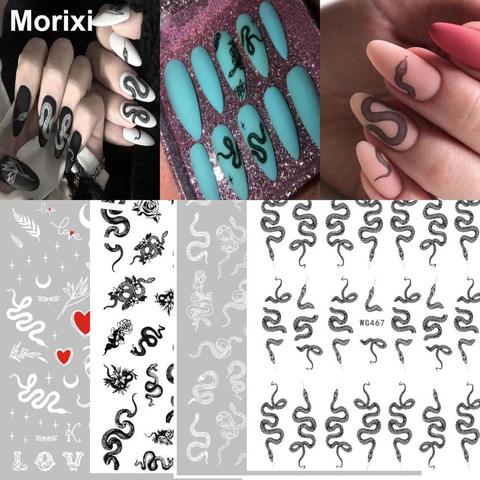 Morrixi-pegatinas para manicura 3D, autoadhesivo con estampado de dragón y serpiente, color blanco y negro, herramientas de belleza, WG055 ► Foto 1/6