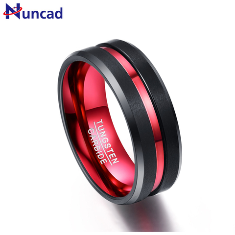 Nuncad 8MM de ancho nunca se desvanecen los anillos de acero de tungsteno con una sola ranura rojo anillo de compromiso para hombre ► Foto 1/6