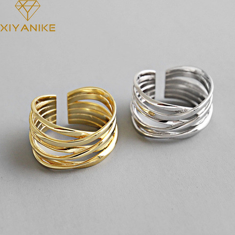 XIYANIKE 925 anillos de plata esterlina creativo de múltiples capas de cuerda línea geométrica hecha a mano para las mujeres de la pareja tamaño 17,2mm ajustable ► Foto 1/6