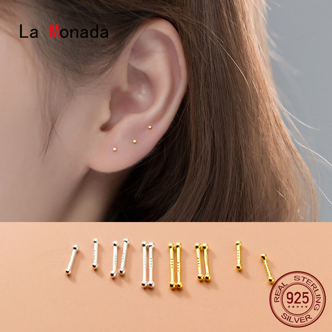 La Monada-pendientes tipo botón de plata fina para mujer, dos bolas, joyería fina de plata 925, pendientes de tuerca de plata 925 para mantener el Piercing ► Foto 1/6