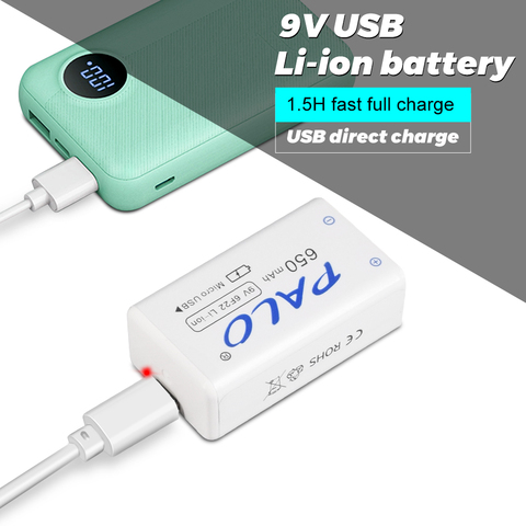 9V li-ion batería recargable 6F22 650mAh batería 9v batería de litio para juguete Control remoto KTV multímetro micrófono con usb ► Foto 1/6