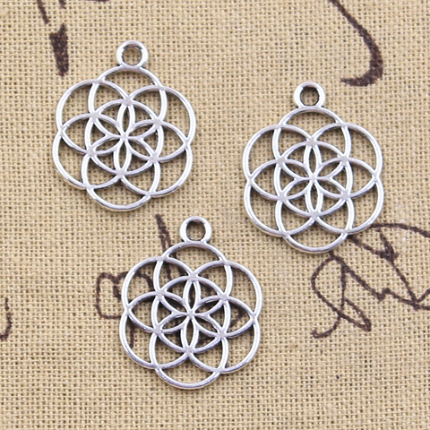 15 Uds. De abalorios de flor de la vida yoga, 25x20mm, colgantes de Color plata antigua, fabricación artesanal, búsqueda de joyería tibetana ► Foto 1/2