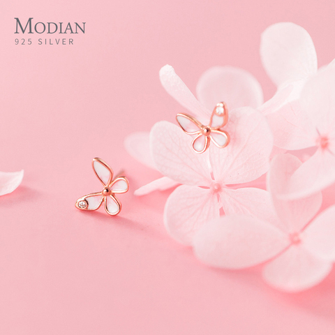 Modian-pendientes de plata de primera ley con forma de mariposa bailarina para mujer, aretes pequeños, plata esterlina 925, esmalte plateado, joya fina ► Foto 1/5