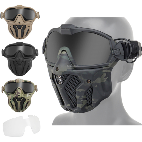 Máscara Airsoft militar desmontable, gafas con ventilador antiniebla, protector táctico de Paintball, mascarilla facial completa, gafas de tiro ► Foto 1/6