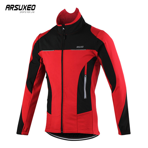 ARSUXEO-Chaqueta de ciclismo con cuello mandarín para hombre, chaqueta reflectante nocturna para bicicleta, cortavientos térmico impermeable para invierno ► Foto 1/6