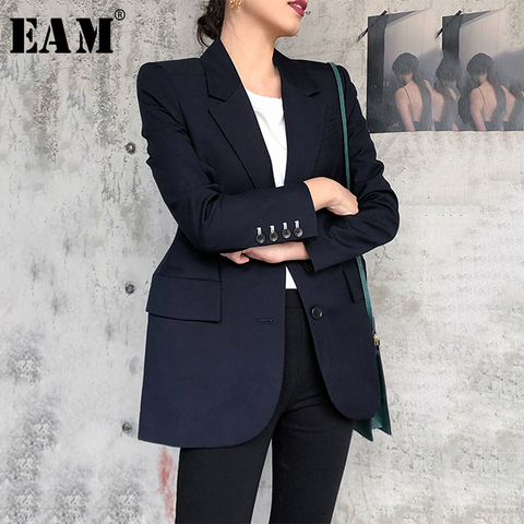 EAM-Chaqueta de manga larga holgada para mujer, Blazer con solapa nueva, color azul oscuro, temporada primavera Otoño, 2022, 1Y670 ► Foto 1/6