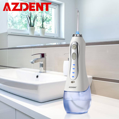 AZDENT 3 modos inalámbrico irrigador Oral de agua portátil hilo Dental recargable USB agua irrigador Dental con chorro diente elegir 5 De punta 300ml ► Foto 1/6