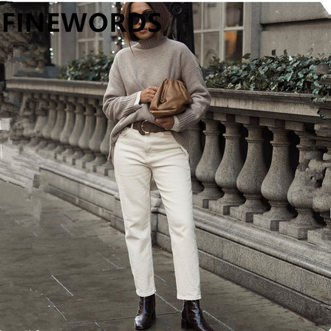 FINEWORDS otoño coreano sueltos harén pantalones vaqueros de estilo Boyfriend para mujer de talla grande blanco Beige Vintage mom Jeans, vaqueros de pierna ancha Casual pantalones de mezclilla ► Foto 1/6