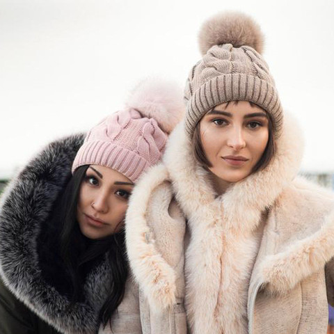 Otoño invierno de las mujeres sombrero de grandes para cabello Bola de terciopelo beanie gorras al aire libre caliente sombreros de punto sólido gorro de satén gorros de mujer invierno ► Foto 1/6