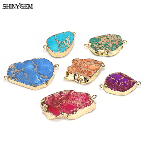 ShinyGem-colgantes naturales irregulares piedra de sedimentos marinos, chapado en oro, bisel, colgante de rebanada, conector para fabricación de joyas DIY ► Foto 1/6