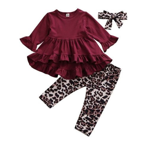 Navidad bebé niño Niñas Ropa conjuntos volantes Tops de manga larga vestido de leopardo pantalones diadema trajes 1-6T ► Foto 1/6