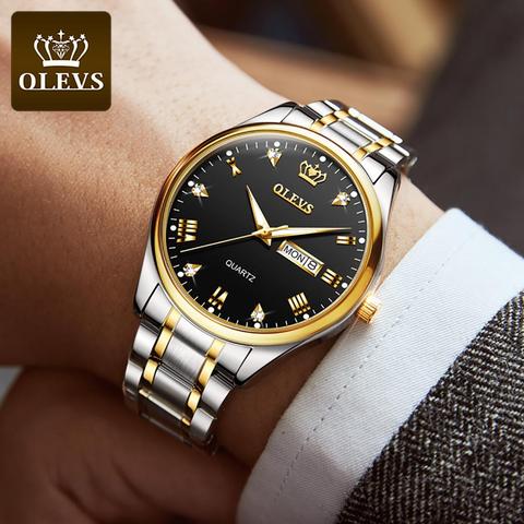 OLEVS-Reloj clásico de cuarzo para hombre, resistente al agua, con correa de cuero, informal, Popular, con fecha ► Foto 1/6