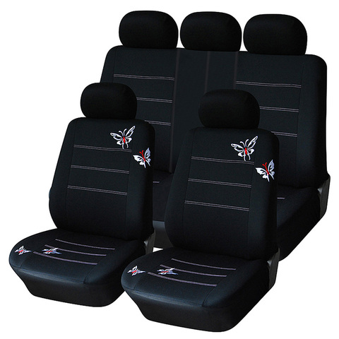 Funda de asiento de coche AUTOYOUTH con mariposa bordada, ajuste Universal para la mayoría de los vehículos, asientos, accesorios interiores, fundas de asiento negras ► Foto 1/5