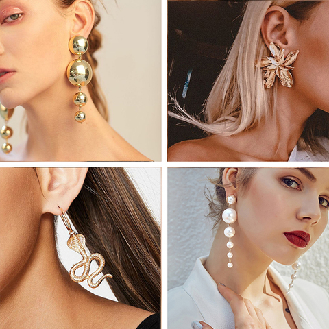 EN-pendientes grandes de Metal y oro para mujer, aretes de bola de Cuentas grandes para mujer, colgante largo, aretes de gota, joyería de fiesta ► Foto 1/6