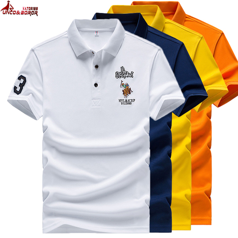 Verano bordado gran caballo hombres de manga corta de negocios sólido camisa Polo de solapa hombres camisa de vestir marca Jersey Polo Hombre talla M ~ 4XL ► Foto 1/5