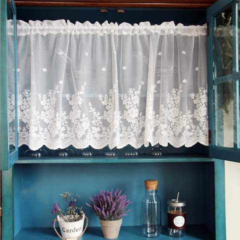 Cortinas de tul coreano corto para cocina, tul blanco terminado flotante, hilo transparente, varilla de cortina de bolsillo, hilo de encaje Rural ZH024 & B ► Foto 1/6