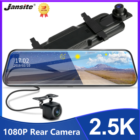 Jansite-Espejo de 10 pulgadas para coche, cámara de salpicadero con visión nocturna, grabación de modo de estacionamiento, 2,5 K + 1080P ► Foto 1/6