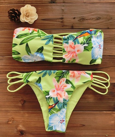 Bikini Bandeau con estampado Reversible, bañador 2022 para mujer, traje de baño de tiras, Bikini trikini 1112 ► Foto 1/5