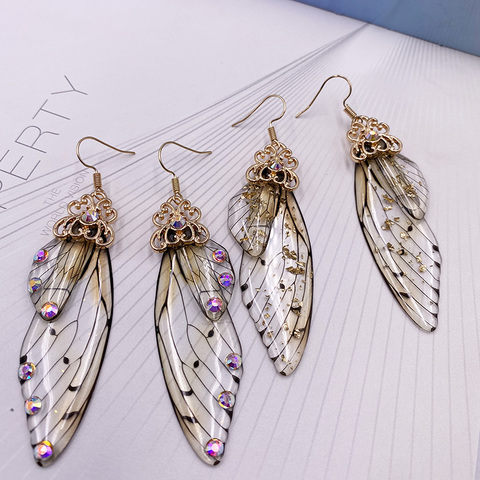 Pendientes hechos a mano nuevos de alas de imitación de hadas, pendientes de gota de mariposa de insectos, aretes de diamantes de imitación de aluminio, joyería nupcial romántica ► Foto 1/6