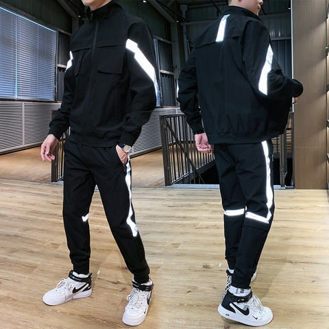 Chándal Harajuku para hombre, ropa de calle reflectante, 2 uds., sudaderas + Pantalones deportivos, novedad de 2022 ► Foto 1/4