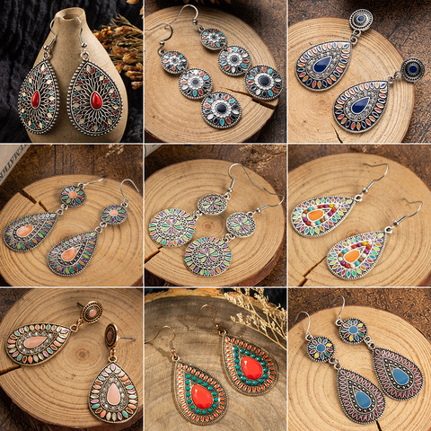 Joyería india étnica Bohemia vintage Gota de agua Pendientes de mujer Pendiente colgante de acrílico de larga duración Regalos de fiesta de boda femeninos 3 piezas ahorre 10% de descuento Dropshipping al por mayor ► Foto 1/6