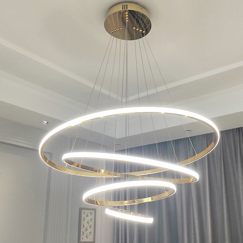 FANPINFANDO-Iluminación led de araña moderna, chapado en oro/cromo, para sala de estar, dormitorio, iluminación colgante, candelabros de anillo de cocina ► Foto 1/6