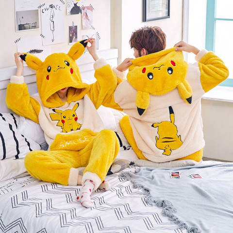 Pijamas Unisex para parejas de adultos, conjunto de pijamas para hombres, ropa de dormir gruesa para mujer, pijama de invierno cálido de franela, lindas viñetas de animales, pijama doméstico ► Foto 1/6