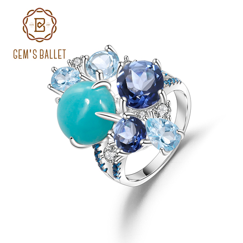 GEM'S BALLET amazonita Natural Topacio azul cielo gema de cuarzo anillo para las mujeres joyería de plata de ley 925 de Anillos geométricos ► Foto 1/6