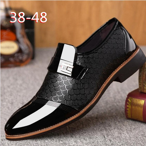 Zapatos italianos formales para hombre, mocasines masculinos de vestir, calzado Oxford de charol, para boda, En color negro ► Foto 1/6