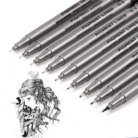 9 unids/set impermeable pigmento Liner Micron tinta rotulador para dibujar Manga Micron Liner Brush Hook Line Pens suministros de arte ► Foto 1/6