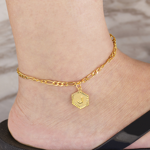 2022 gran oferta A-Z inicial tobillera con letras para las mujeres tobilleras con abalorios pulseras de cadena de oro alfabeto pie accesorios de joyería ► Foto 1/6