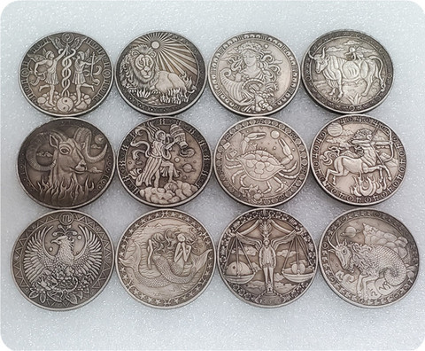 Doce constelaciones del zodiaco colección de monedas originales Set soporte desafío moneda regalo creativo ► Foto 1/6
