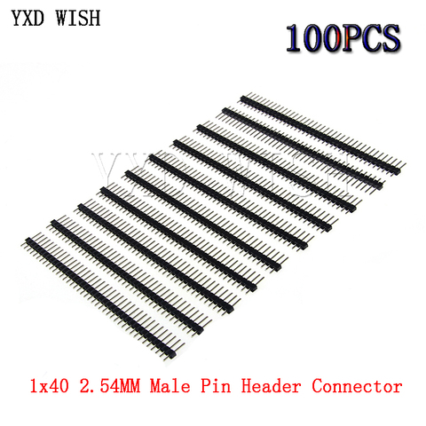 100 Uds 1X40PIN 2,54 MM 1x40 Pin 2,54 conector de pines macho fila 2,54 MM frágil 40 pines tira de conectores de placa ► Foto 1/2