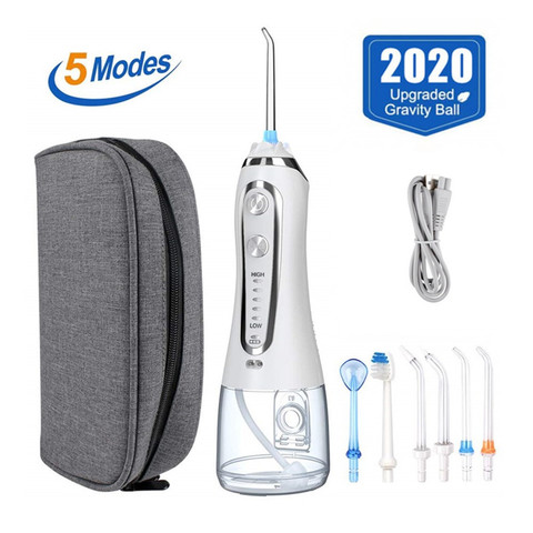 Irrigador Oral portátil de 5 modos, 300ml, chorro de hilo Dental recargable por USB, limpiador Dental para dientes + 5 puntas de chorro y bolsa ► Foto 1/6