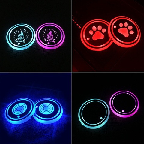 2X LED COCHE taza con logotipo de luz para el logotipo luz luminosa bebida de posavasos titular accesorio para coche decoración interior ► Foto 1/5