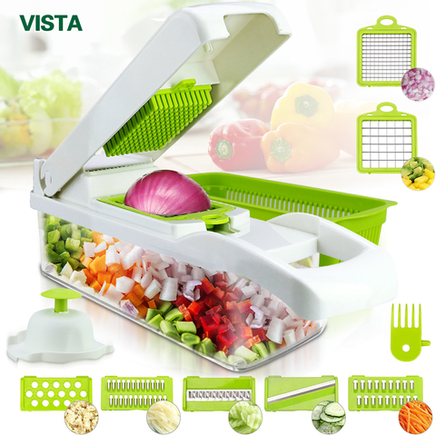 Cortador de verduras multifuncional, rebanador de mandolina, pelador de zanahorias y frutaç, rallador, accesorios de cocina, cesta para vegetales ► Foto 1/6