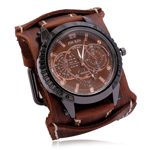 Jessinsghow-Reloj de pulsera de cuero Punk para hombre, nuevo accesorio deportivo de lujo con esfera grande, de cuarzo, para amantes, regalo ► Foto 1/6