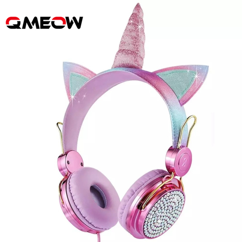 Auriculares con cables y diseño de unicornio, auriculares estéreo con micrófono para chicas e hijas, auriculares para ordenador, regalo para niños ► Foto 1/6