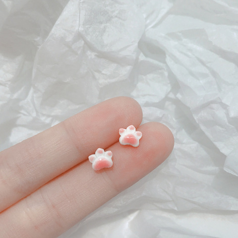 OBEAR-pendientes de cerámica plateados con forma de garra de gato para mujer, aretes pequeños, exquisitos, color rosa ► Foto 1/6