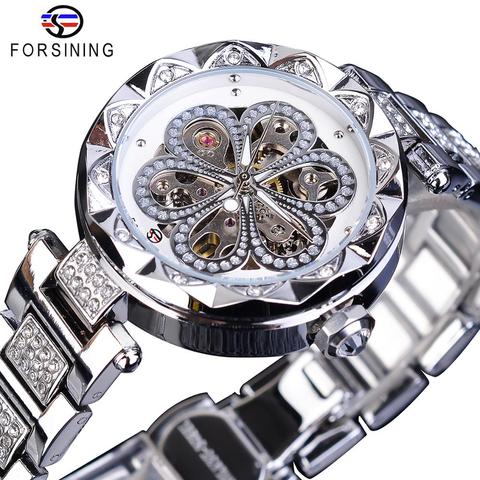 Forsining-relojes de acero inoxidable para mujer, reloj mecánico automático de marca superior, de lujo, con diamantes, resistente al agua ► Foto 1/6