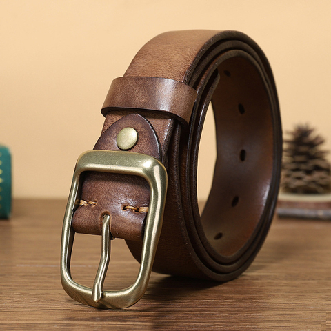 Cinturón de cuero genuino de alta calidad para hombre, cinturón de diseño de lujo con hebilla de cobre, para Vaqueros ► Foto 1/6