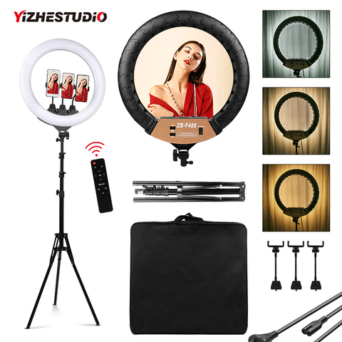 Yizhestudio-Anillo de luz LED F488 de 22 pulgadas, Kit de iluminación de fotografía con soporte de 2M para cámara, teléfono, maquillaje, Youtube, 300 Uds. ► Foto 1/6