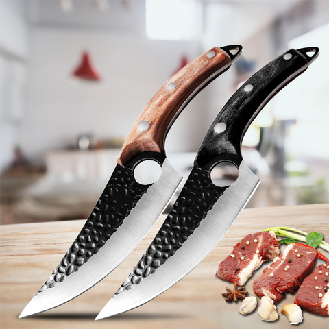 Cuchillo de Chef de acero inoxidable forjado, cuchillo de carnicero para exteriores, cuchillo de cocina y para cazar carne, pescado, frutas y verduras, cuchillo para deshuesar ► Foto 1/6