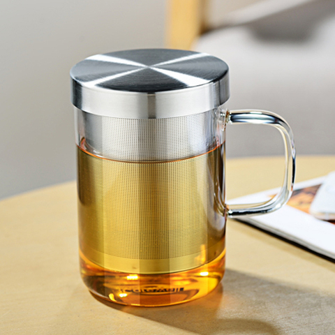 500ml, taza de cristal infusor de té taza grande de té de vidrio de borosilicato con infusor de acero inoxidable oficina en casa taza de café vajilla para bebida ► Foto 1/6