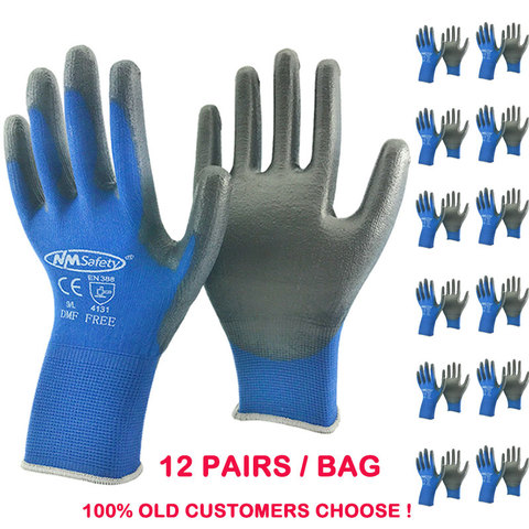 NMSAFETY botas 12 pares de trabajo guantes de protección de los hombres Flexible de Nylon o poliéster seguridad guantes de trabajo ► Foto 1/6