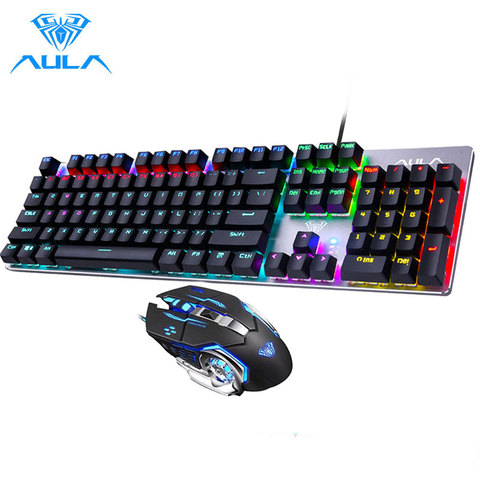 AULA juegos de teclado y ratón mecánico interruptor azul Teclado Gamer interruptor alámbrico de ratón de juego con retroiluminación para PC portátil ► Foto 1/6