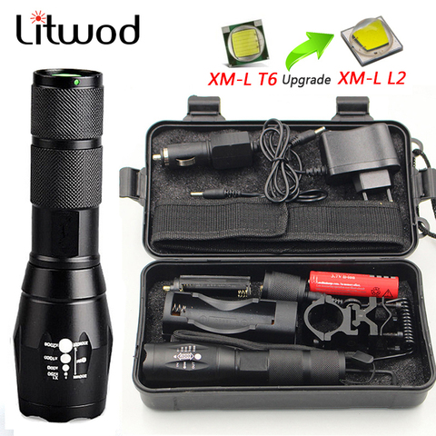 Linterna LED recargable Litwod XML T6, linterna con zoom de 5 modos, 5000 LM, batería de 18650, linterna potente para acampar al aire libre ► Foto 1/6