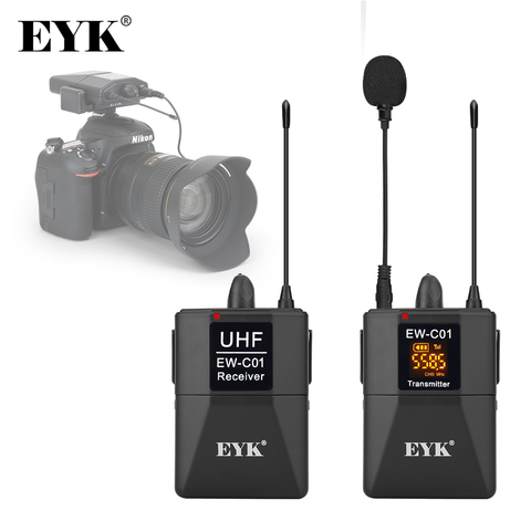 EYK EW-C02 Sistema de Micrófono Dual Lavalier Inalámbrico UHF de 30 canales con dos Cables de 3,5mm de hasta 60m para entrevistas y grabación de vídeo ► Foto 1/6