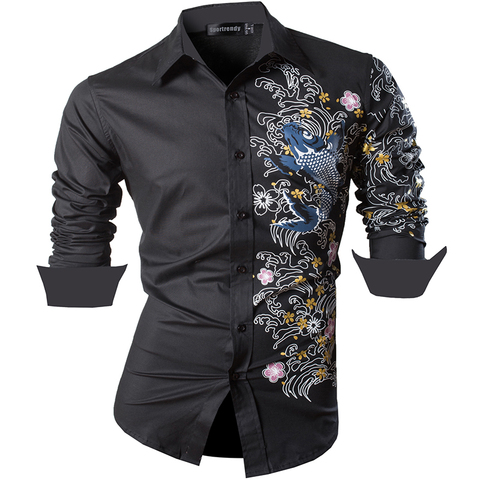 Sportrendy-Vestido camisero informal para hombre, de manga larga, ajustado, a la moda, con Dragón, elegante, JZS091, negro ► Foto 1/6